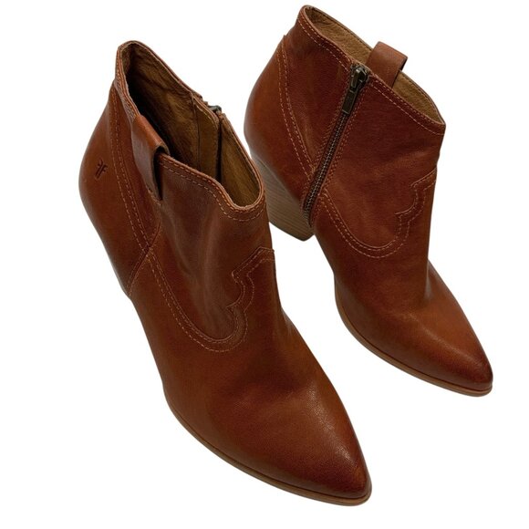 Frye Reina Western Ankle Bootie Boots 10M Cognac Brown Leather Fall 3479257-COG - Picture 2 of 13